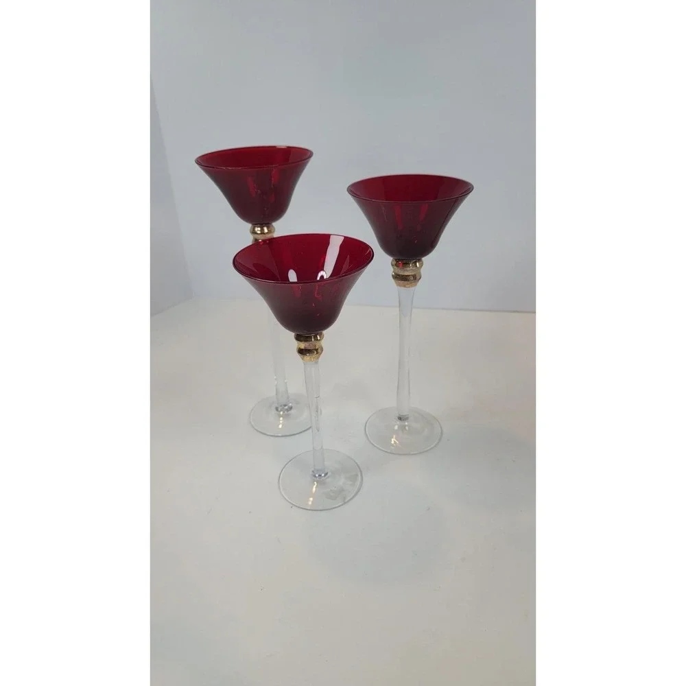 Vtg set Of 3 Ruby Red Glass Candle tealight  Holders Christmas 8 9 10